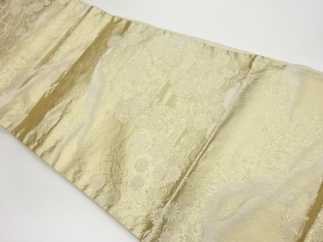 リサイクル　24金箔二重織波に草花模様織出し袋帯